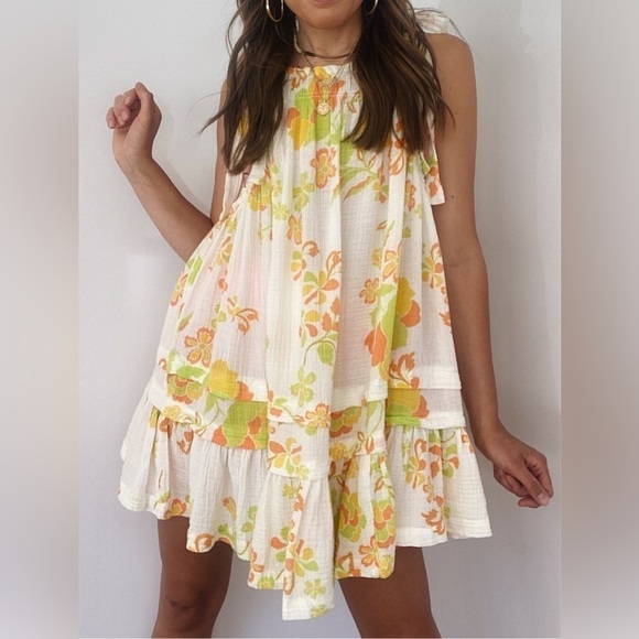 Free People Fleur Printed Tunic Mini Dress in Retro Combo Sz. Small - Picture 1 of 13